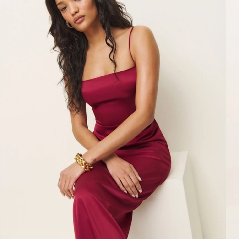 Reformation Frankie Satin Dress Rubies